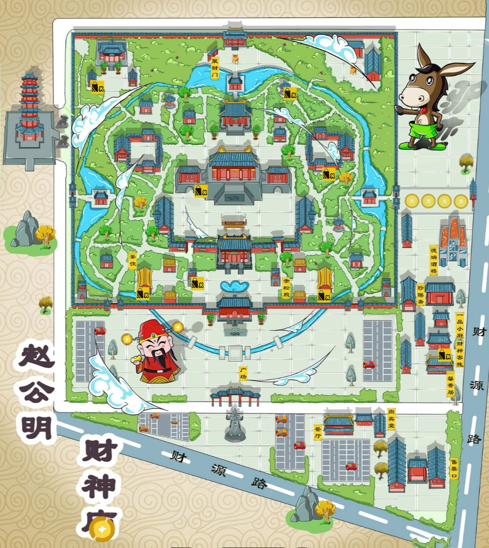 城区寺庙类手绘地图